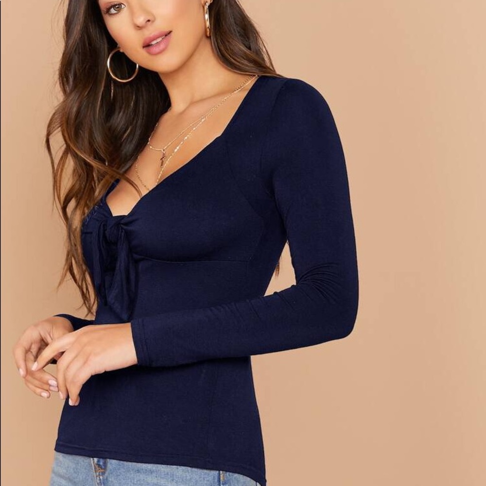 Tie Fitted Bustier Long Sleeve Top